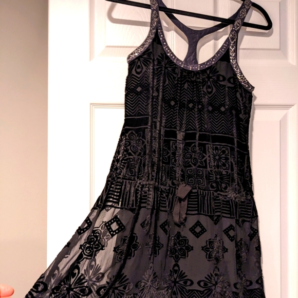 Free People Black Lace Mini Dress with Silver Beadwork-Small - Picture 2 of 5